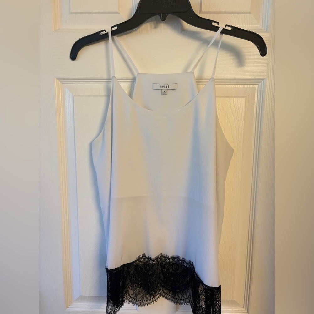 RO&DE White Cami with Black Lace Hem – Size M